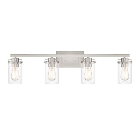 Designers Fountain Jedrek 33.75in 4-Light Brushed Nickel Industrial Indoor Vanity Light with Clear Glass Shades 93304-BN